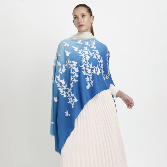 Dip Dye Ivory Blue Peace Shawl