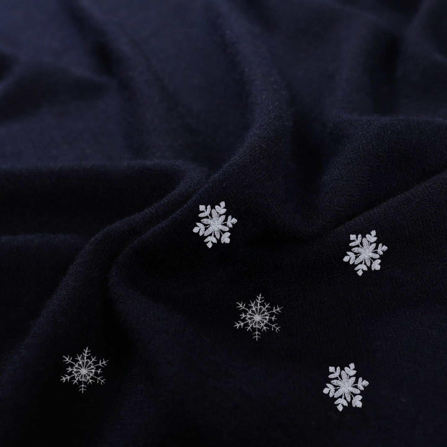 Minimal Embroidery Snow Flakes Navy Stole