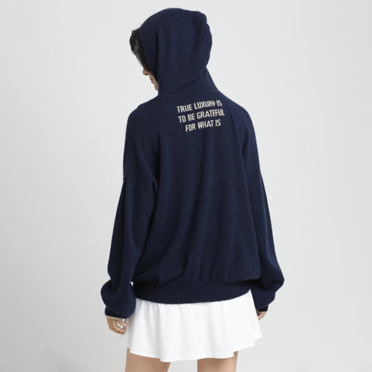 Embroidered Hoodie Navy Blue Hope S/M