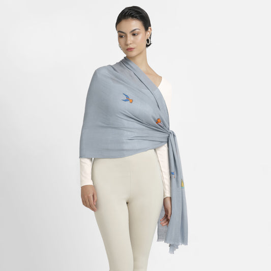 Minimal Embroidery Freedom Blue Dove Stole