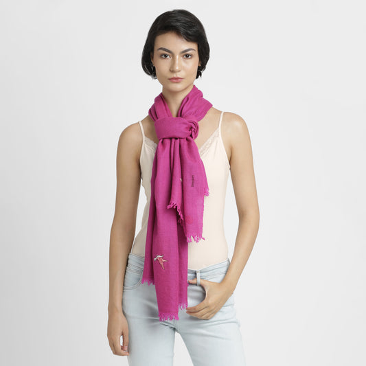 Minimal Embroidery Freedom Fuchsia Dove Stole