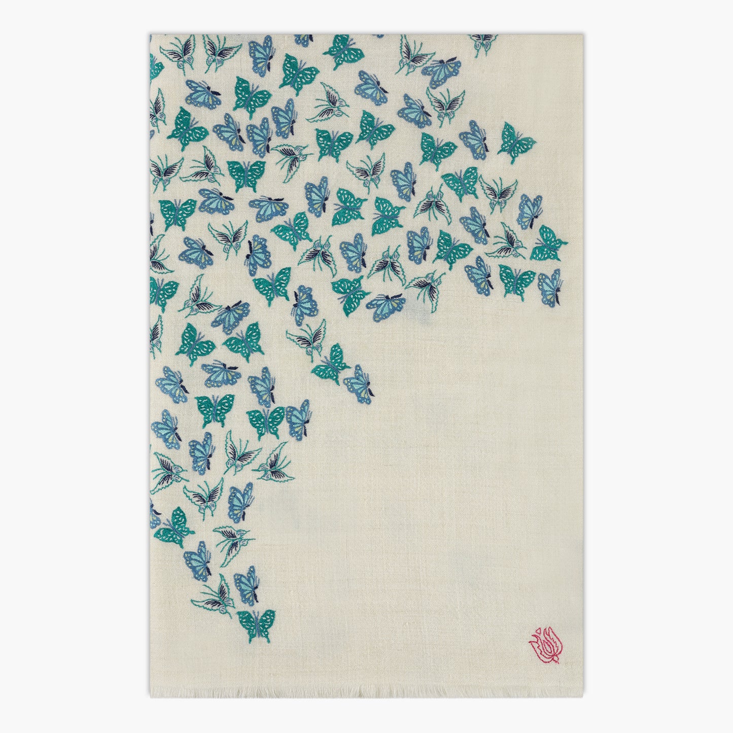 Butterfly to Butterfly Embroidered Ivory & Teal Shawl