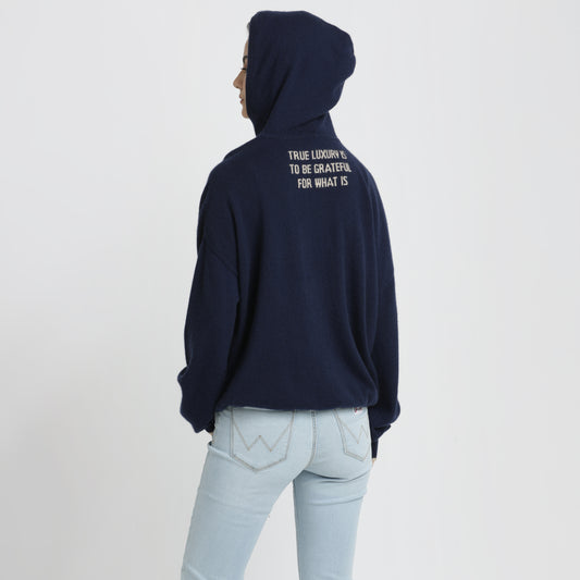 Embroidered Hoodie Navy Blue Love S/M