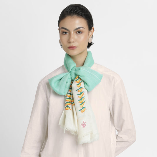 Flower Garlands Ivory Green Stole