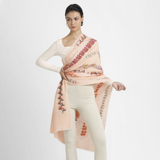 Full Length Garlands Pink Multicolor Shawl