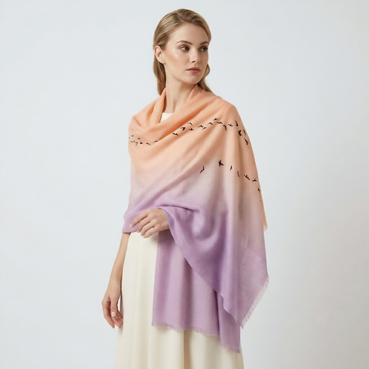 Minimal Birds Soft Sunset Dip Dye Stole