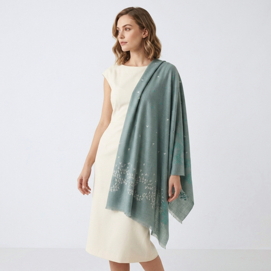 Highend Doves Embroidered Peace & Hope Mint Shawl