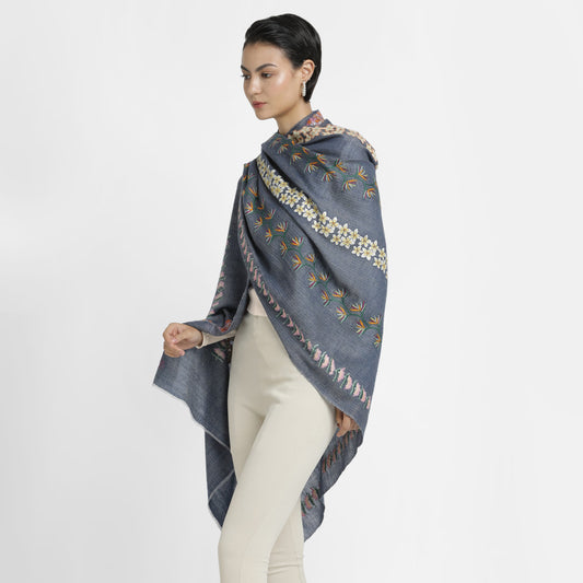 Flower Garlands Jeans Blue Shawl