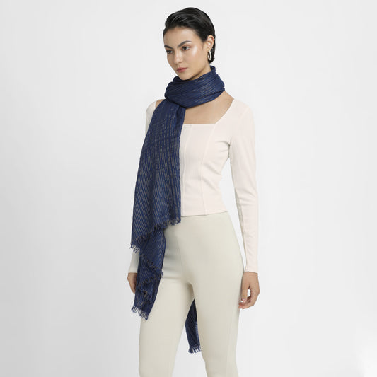 Zari Navy Blue with Gold Thread Shawl