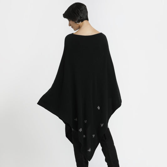 Embroidered Poncho Black Butterfly L/XL