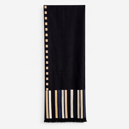 Fringes Dark Brown with Light Brown, Light Grey and Dark Blue Embroidery Shawl