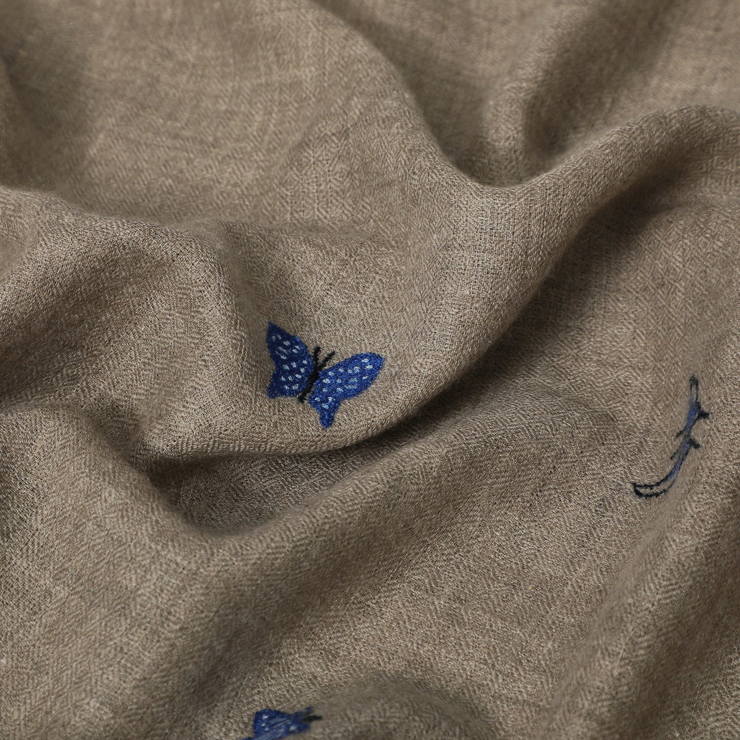 Butterfly to Butterfly Embroidered Natural & Blue Shawl