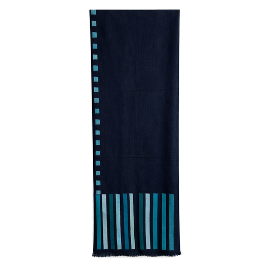 Fringes Navy Blue with Green and Blue Embroideries Stole
