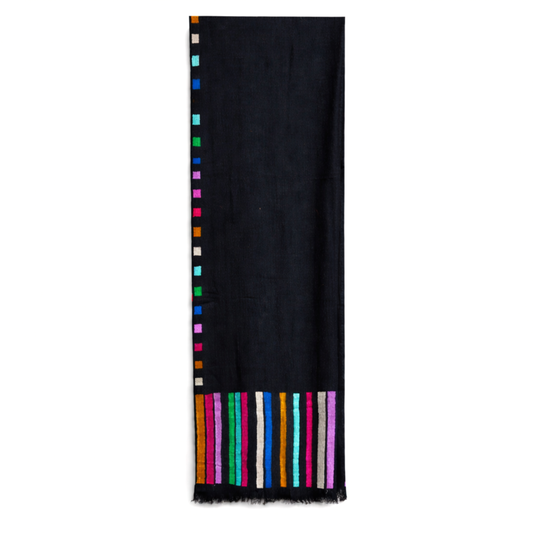 Fringes Black with Multicoloured Embroidery Shawl