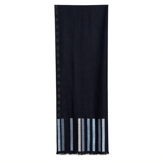 Fringes Navy Blue with Light Grey and Dark Brown Embroideries Shawl