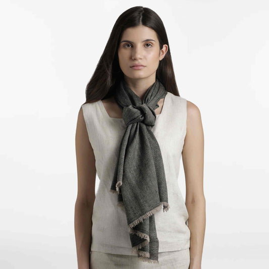 Double Weave Natural Black Stole