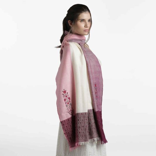 Art Deco Ivory Pink Purple Vase Shawl