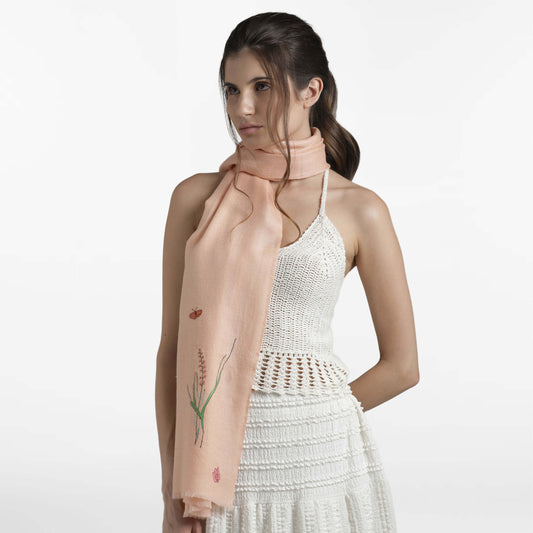 Minimal Embroidery Salmon Grass Butterfly Stole