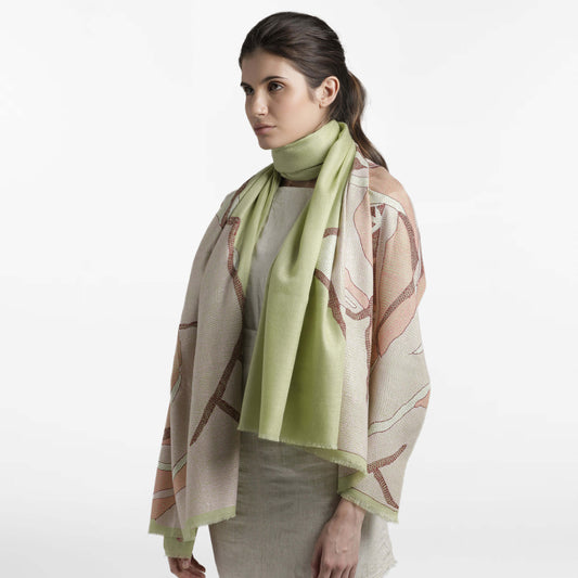 Macro Flowers Light Green Shawl