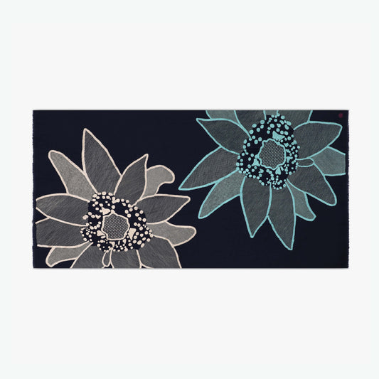 Macro Flowers Navy Blue Shawl