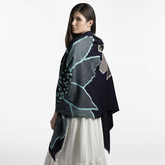 Macro Flowers Navy Blue Shawl