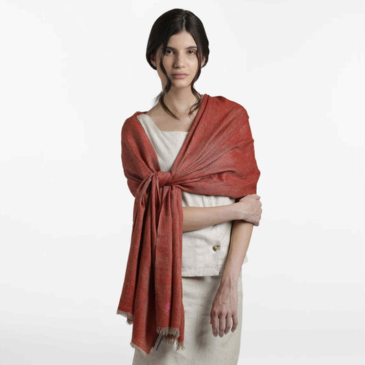 Zari Red Natural with Gold Thread Shawl