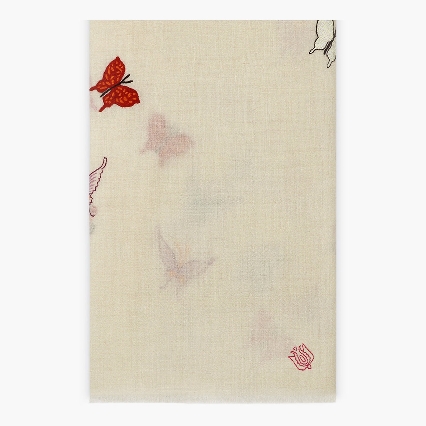 Minimal Butterfly Embroidered Ivory Vibrant Shawl