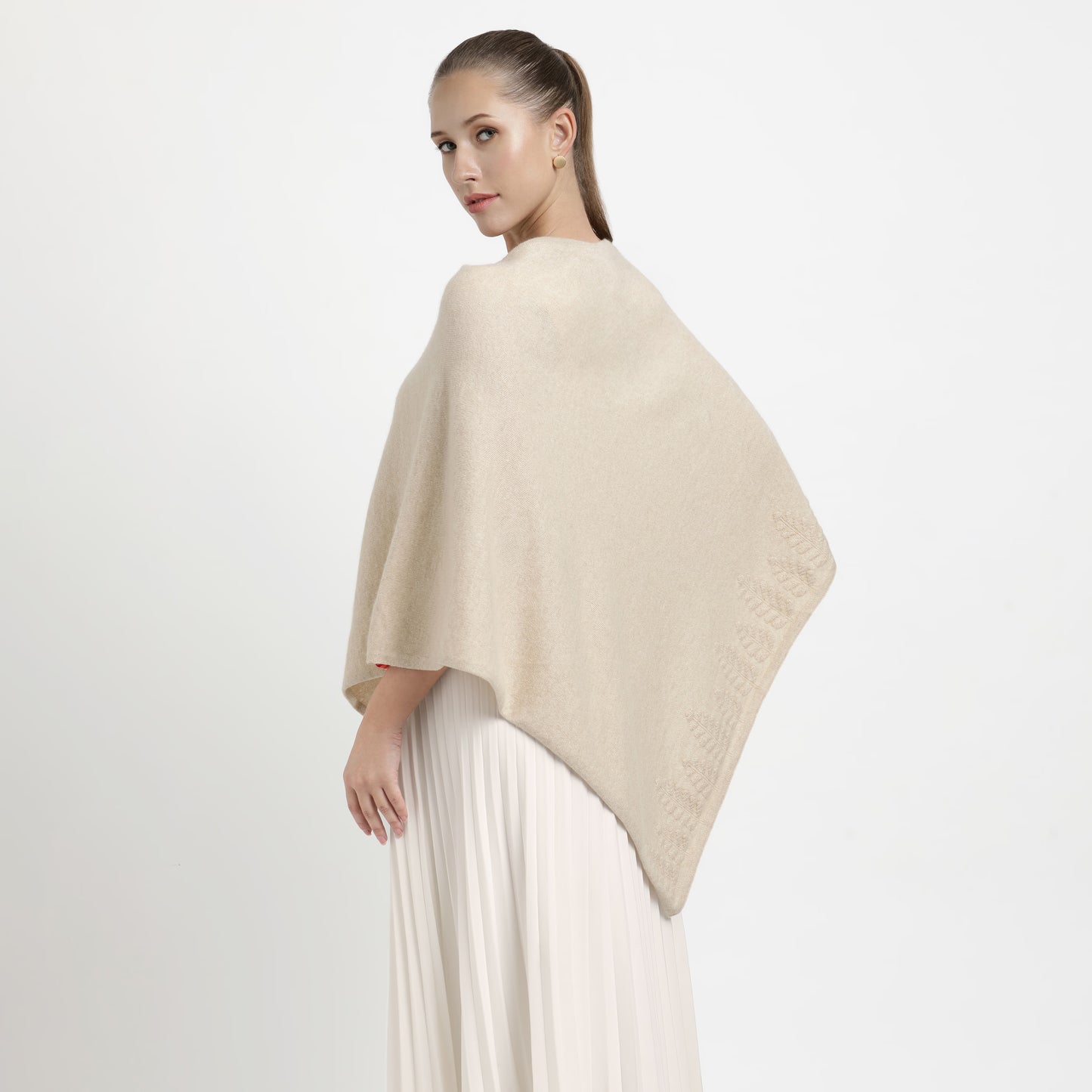 Poncho Trees Border Ivory S/M