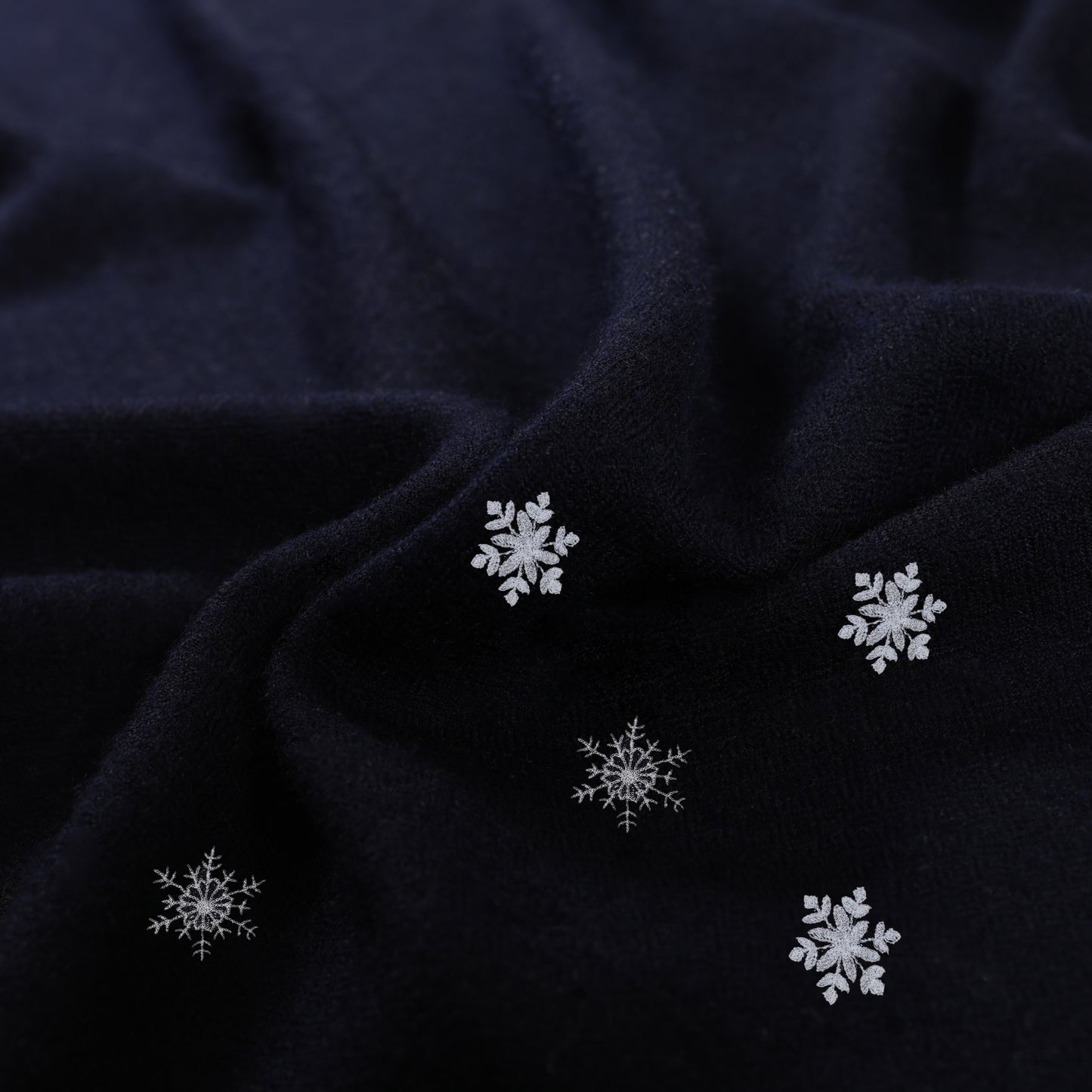 Minimal Embroidery Snow Flakes Navy Stole