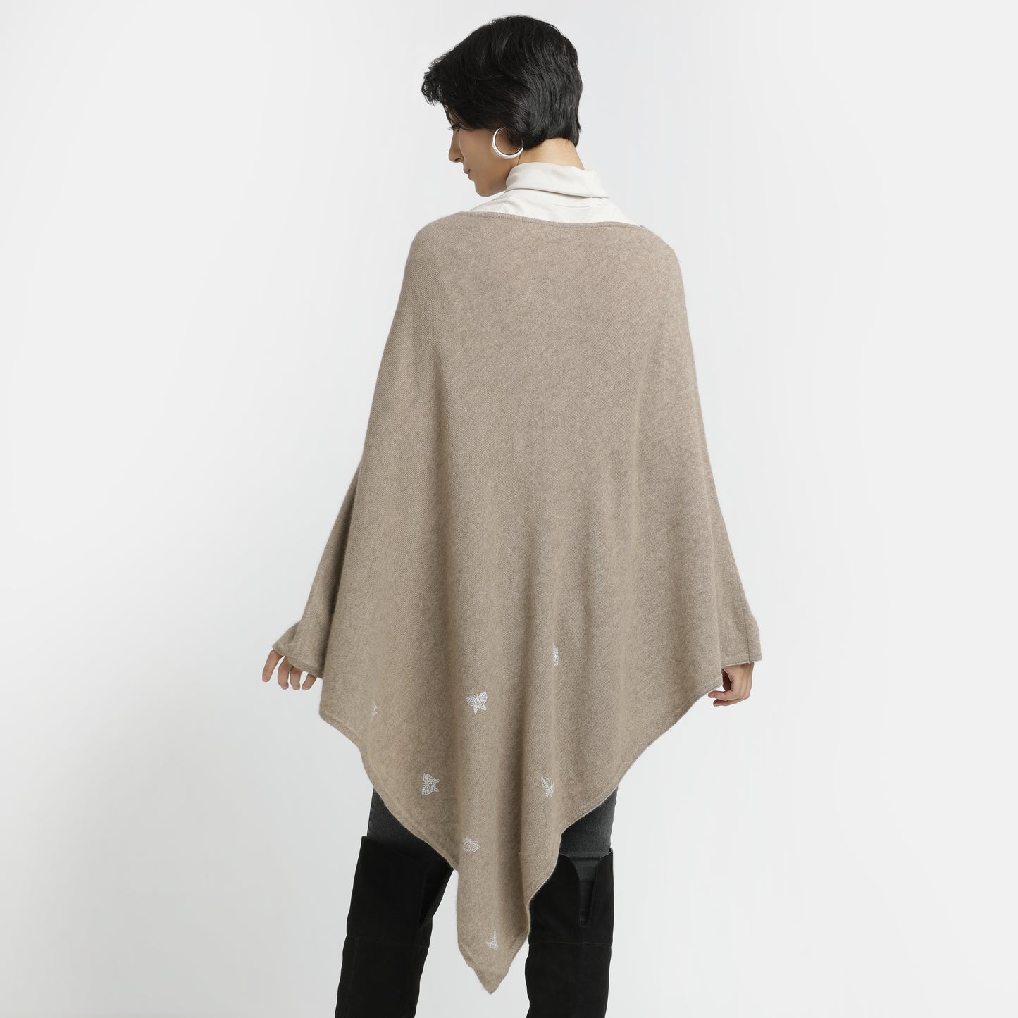 Embroidered Poncho Natural Butterfly L/XL