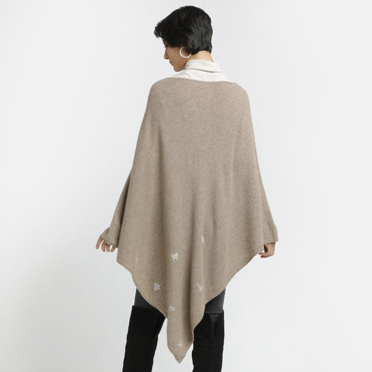 Embroidered Poncho Natural Butterfly L/XL