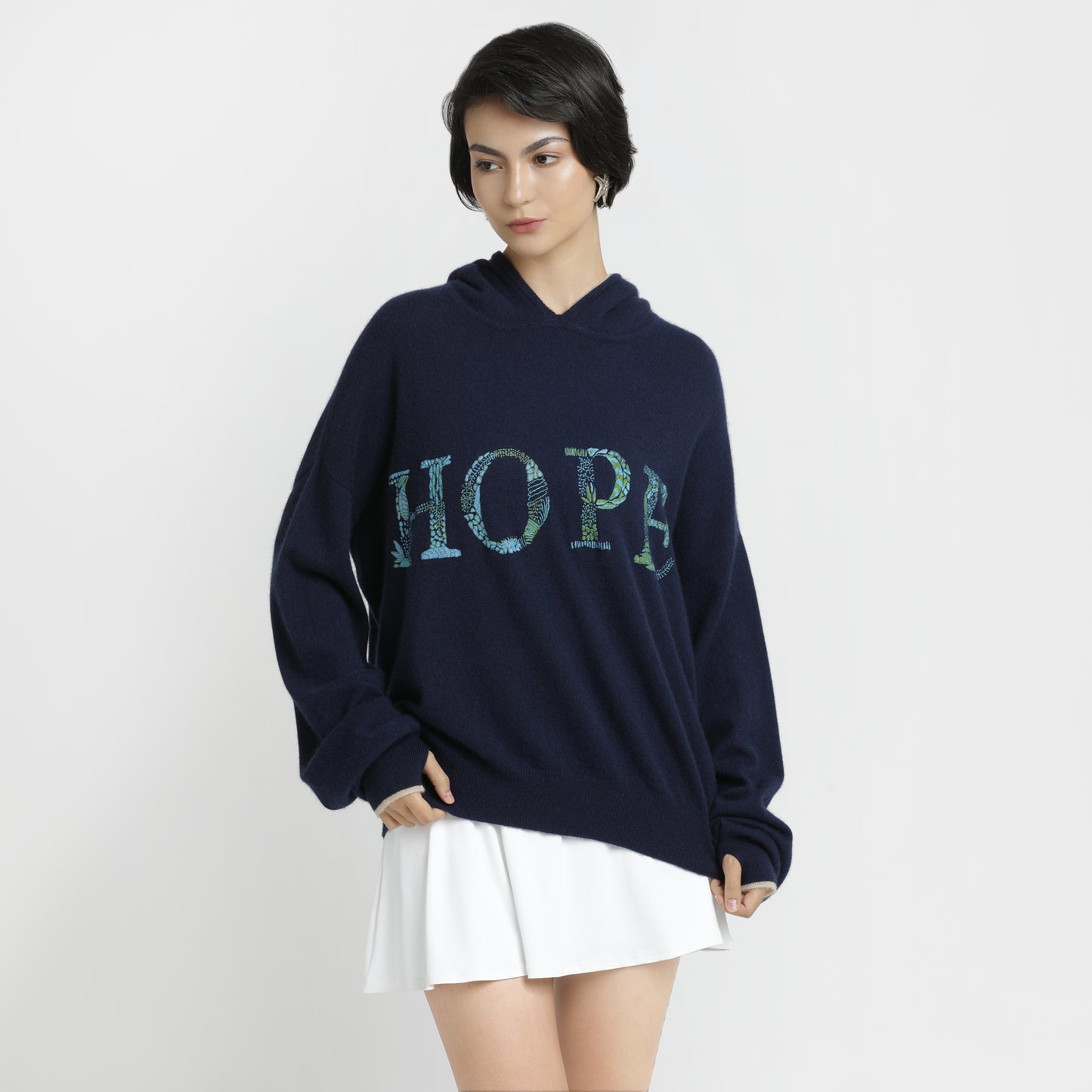 Embroidered Hoodie Navy Blue Hope S/M
