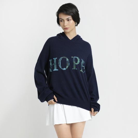 Embroidered Hoodie Navy Blue Hope S/M