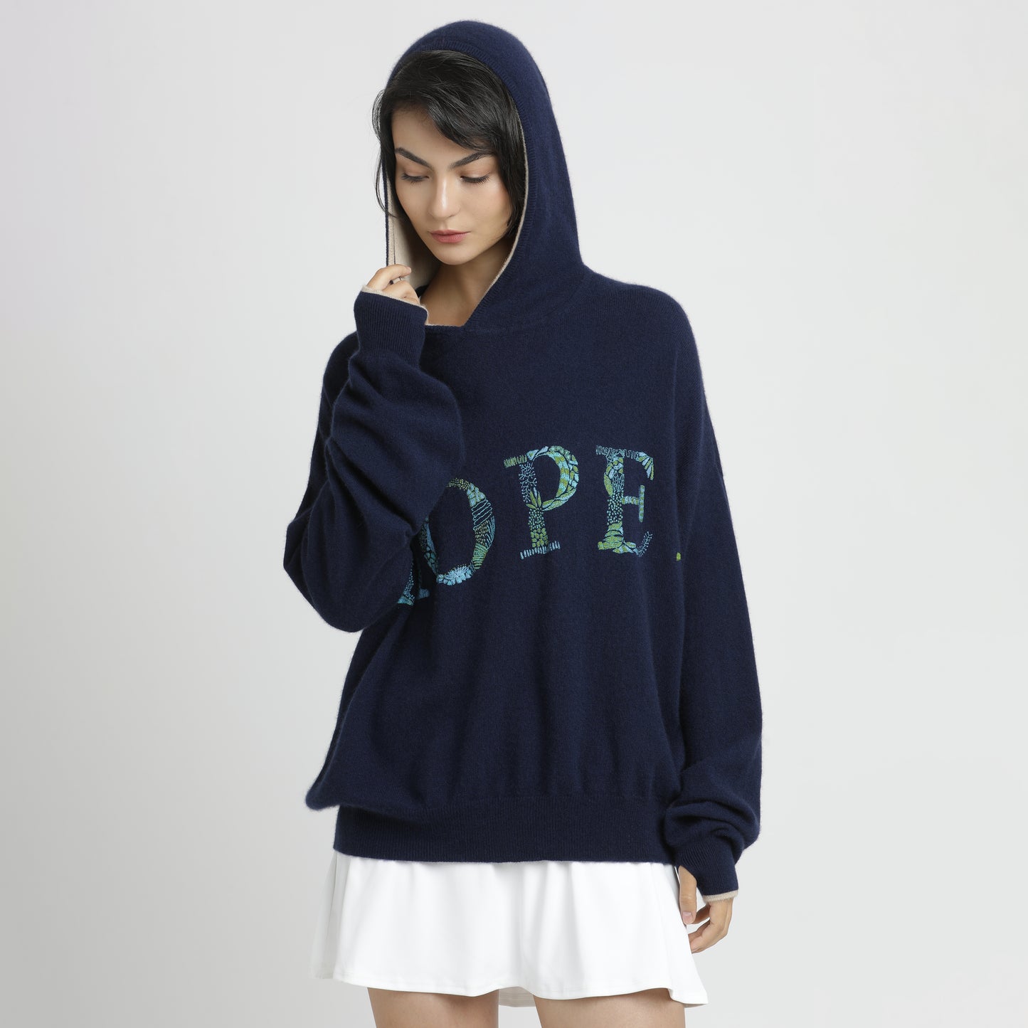 Embroidered Hoodie Navy Blue Hope S/M