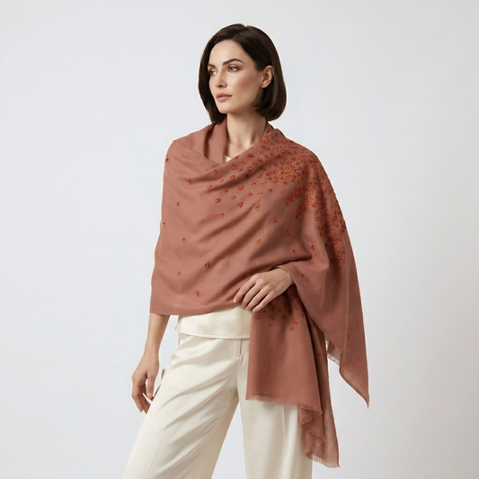 Butterfly to Butterfly Embroidered Old Rose & Orange Shawl