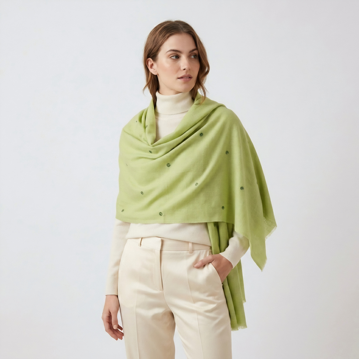 Fruit Butidar Kiwi Embroidered Light Green Stole