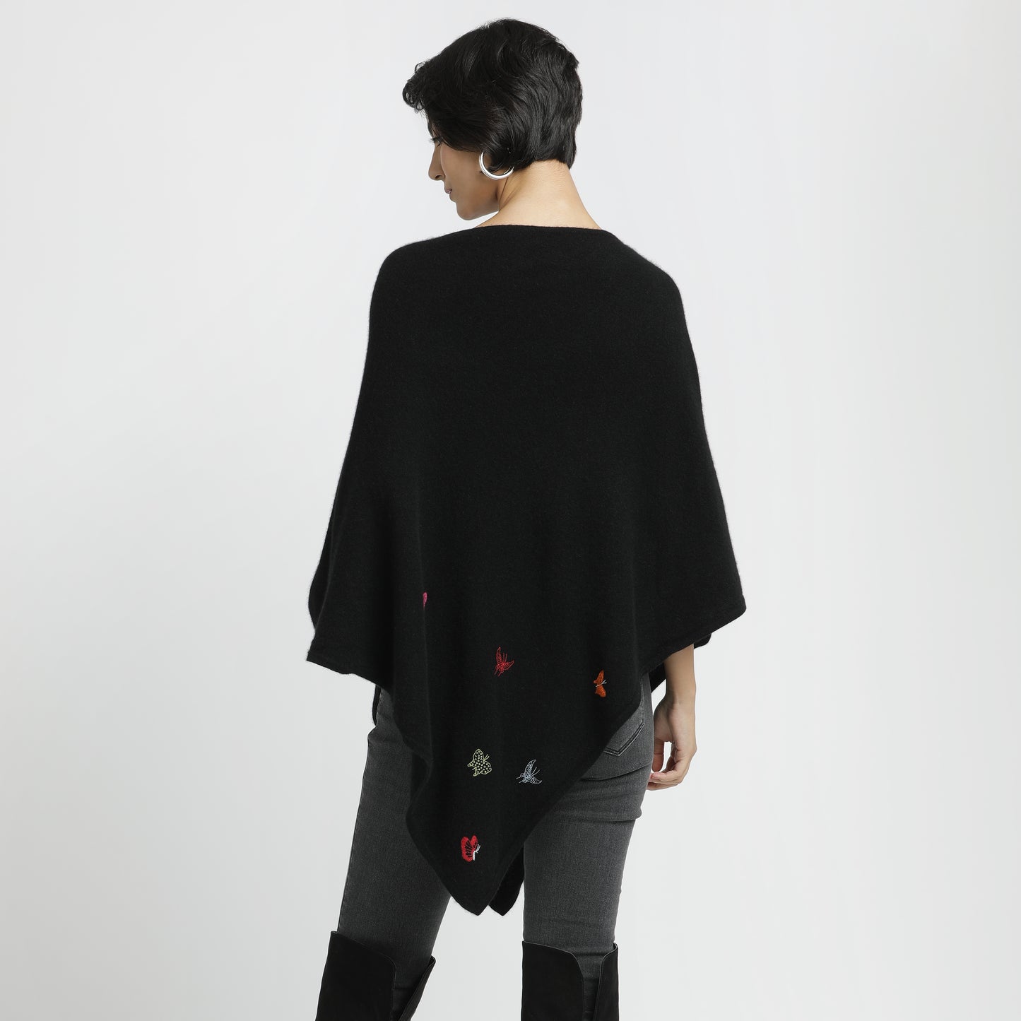 Embroidered Poncho Black Butterfly Multi S/M
