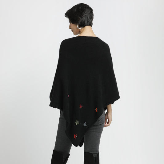Embroidered Poncho Black Butterfly Multi S/M