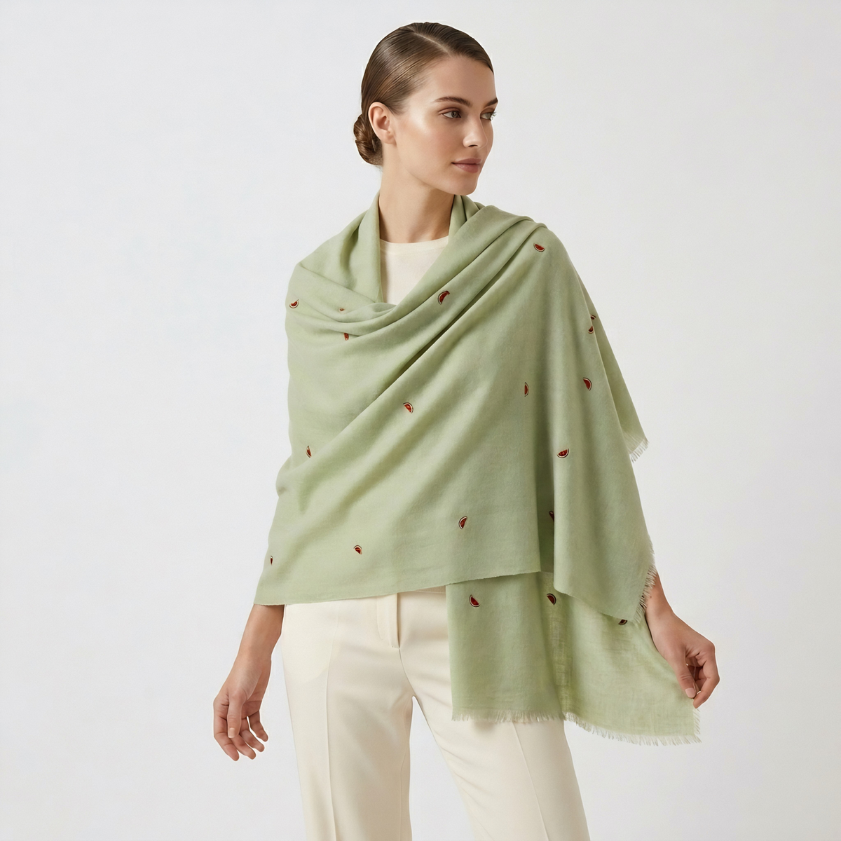 Fruit Butidar Watermelon Embroidered Mint Stole