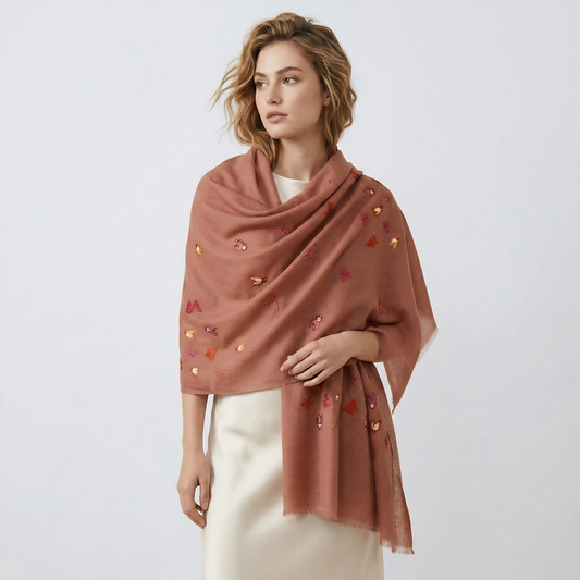 Butterfly Embroidered Cameo Rose Shawl