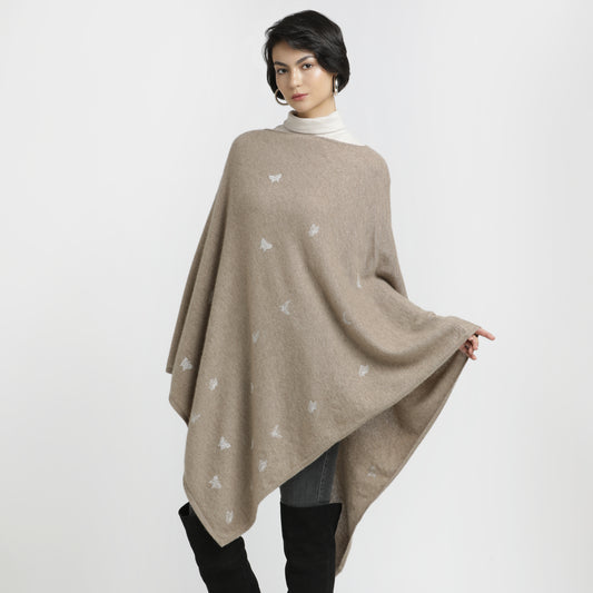 Embroidered Poncho Natural Butterfly L/XL