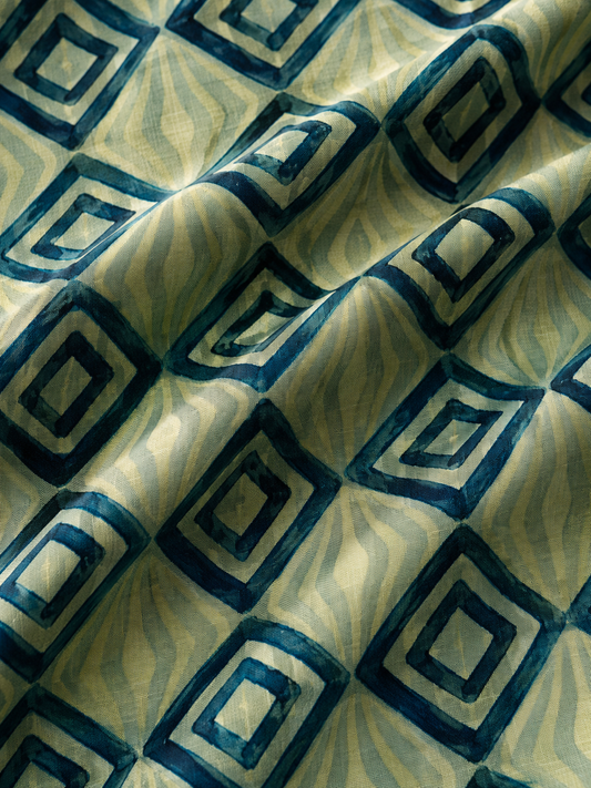 Ajrakh Geometric Blue & Green Silk Kaftan