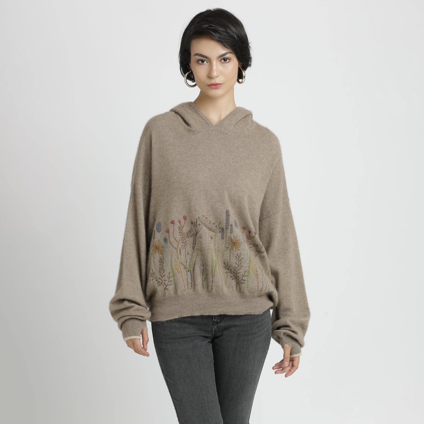 Embroidered Hoodie Natural Garden S/M