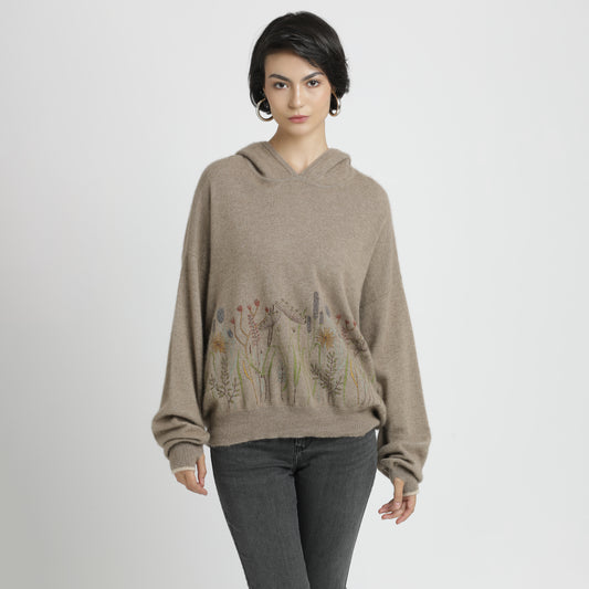 Embroidered Hoodie Natural Garden S/M