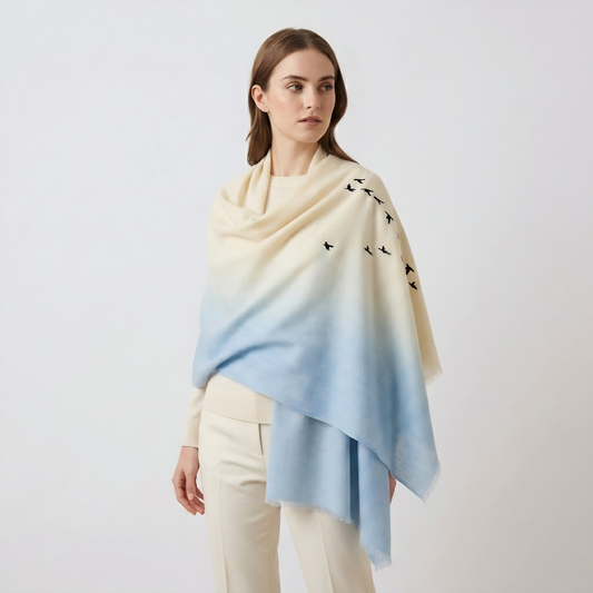 Minimal Birds Bright Sky Dip Dye Stole