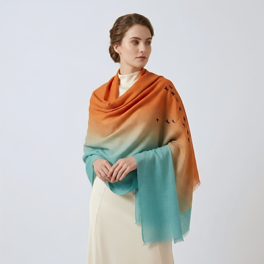 Minimal Birds Warm Sunset Dip Dye Stole