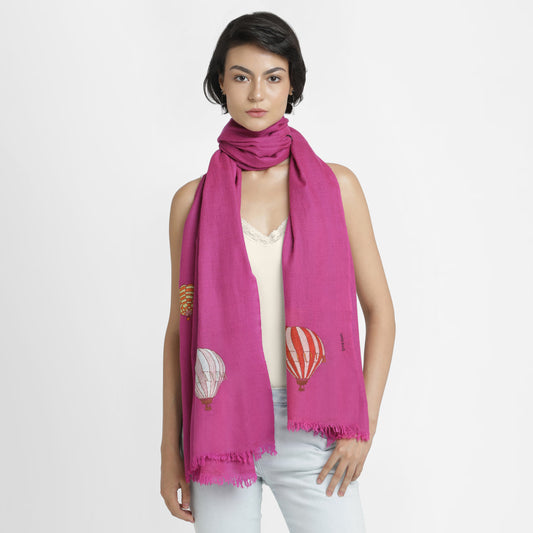 Minimal Embroidery Freedom Fuchsia Hot Air Balloon Stole