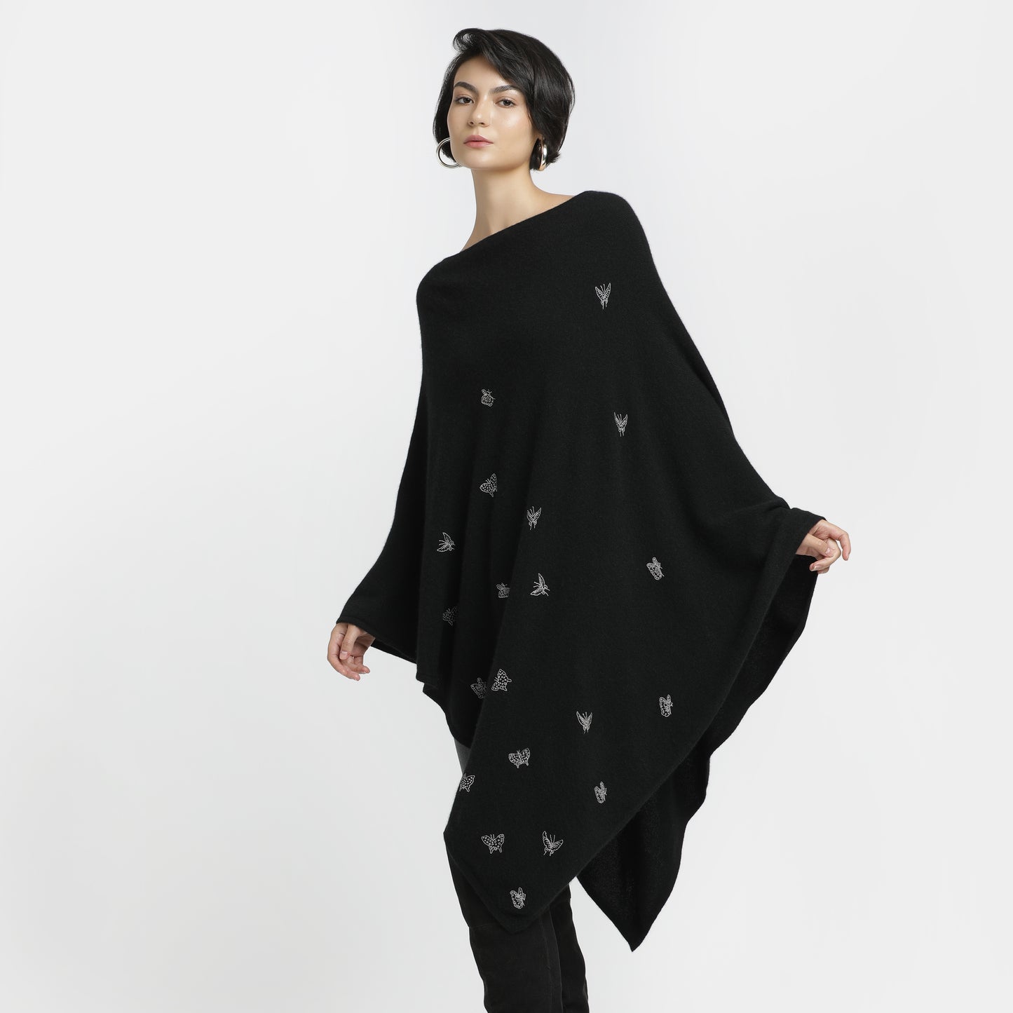 Embroidered Poncho Black Butterfly L/XL