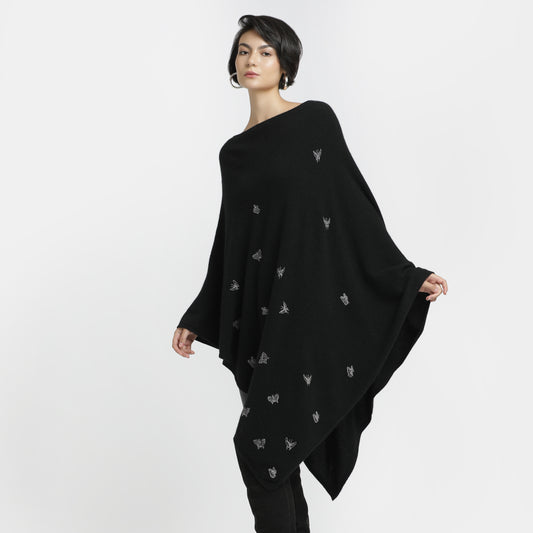 Embroidered Poncho Black Butterfly L/XL