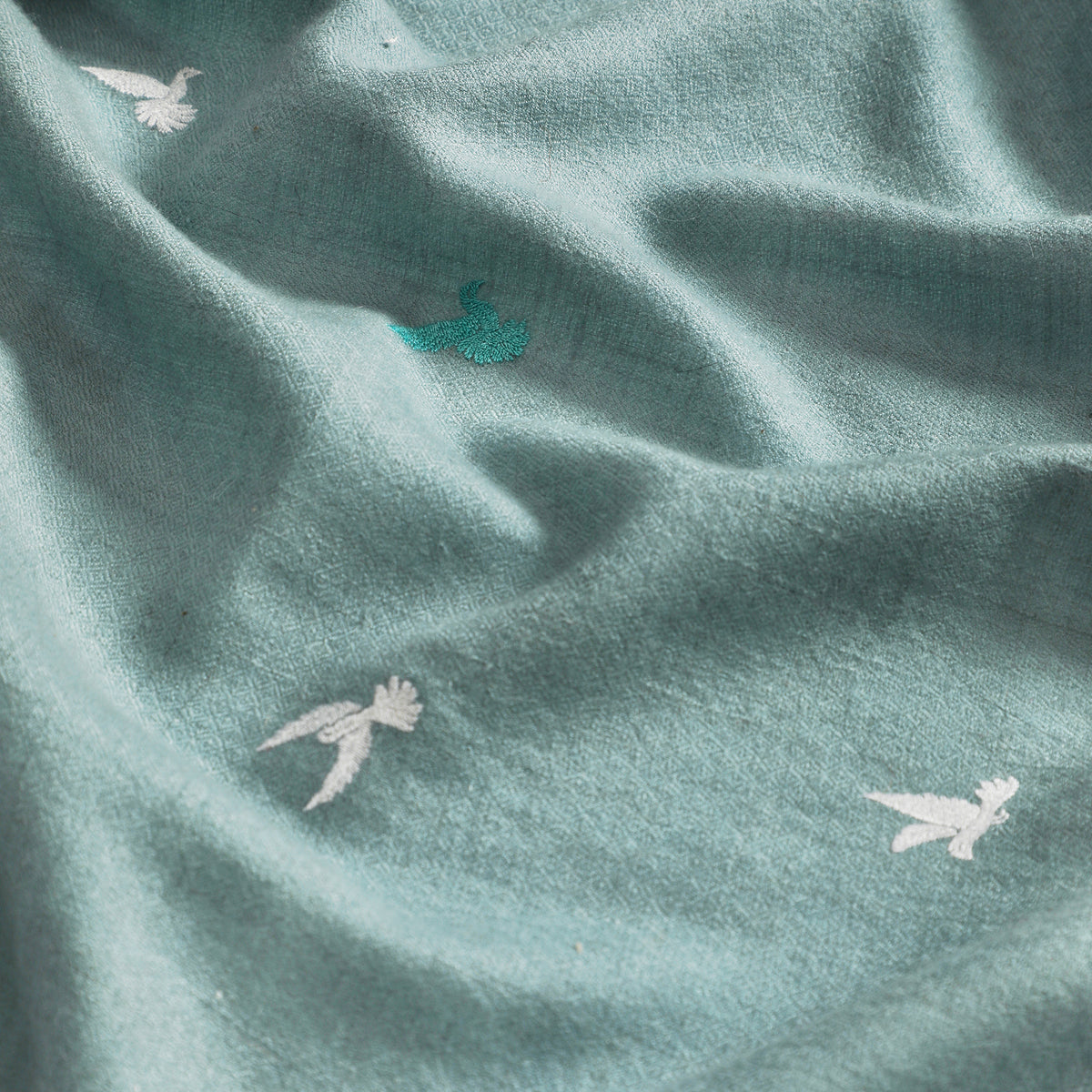 Highend Doves Embroidered Peace & Hope Mint Shawl